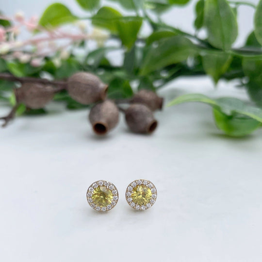 'Angelica' Golden Australian Sapphire & Diamond Halo Earrings Earrings Jason Ree Design