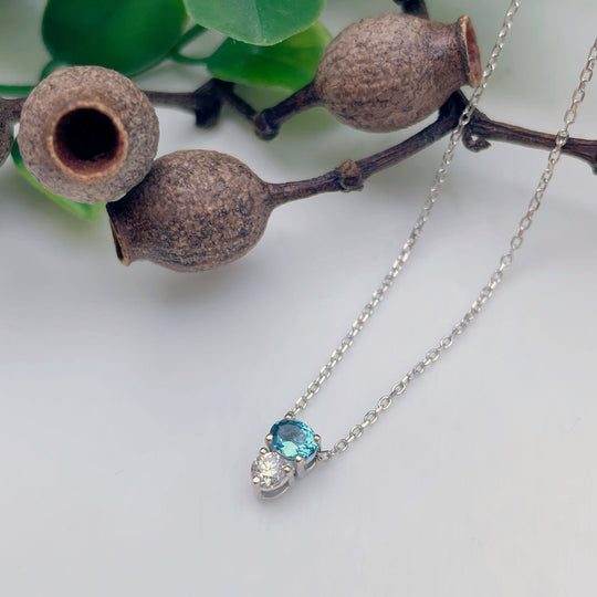 ‘Zoya’ Aquamarine & Diamond White Gold necklace & earrings