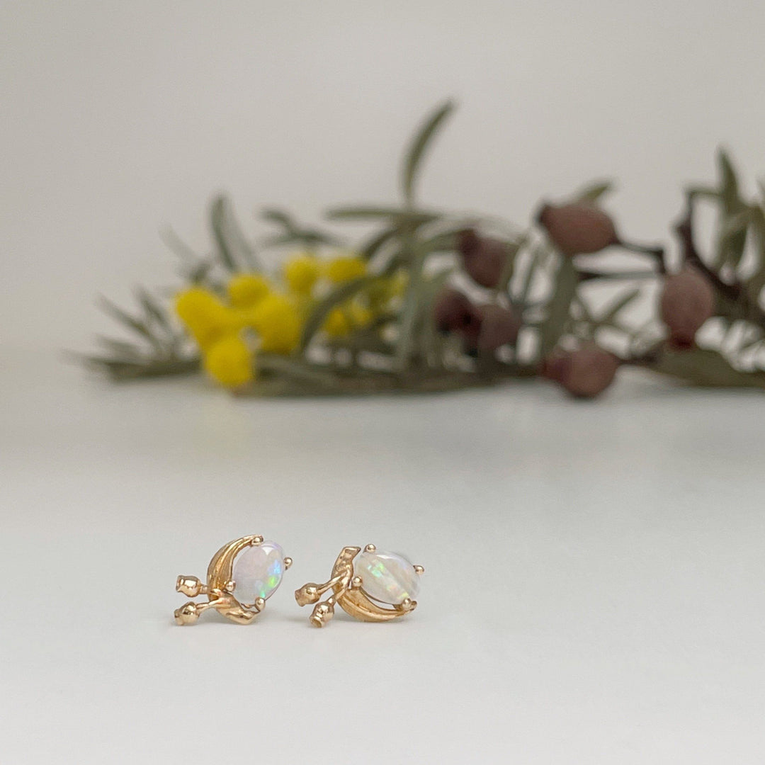 "Gumleaf" Opal 14ct Yellow Gold Studs Earrings JasonRee 