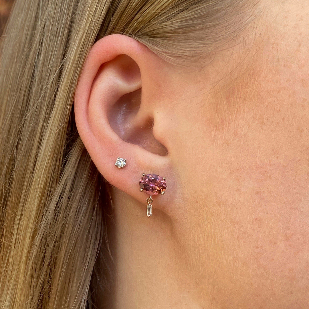 "Delaunay" 2.69ct Pink Tourmaline & Baguette Diamond Studs Earrings