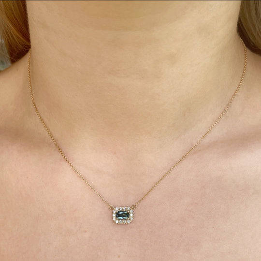 ‘Katerina’ 0.62ct radiant-cut Australian teal sapphire & diamond necklace Jason Ree Design