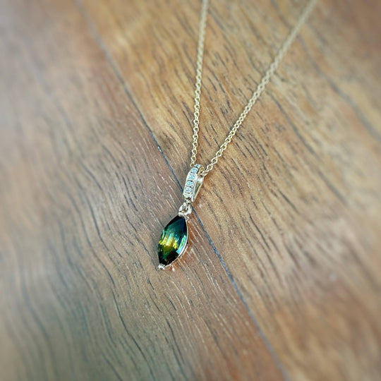 ‘Isabeau’ ‘Parti’ marquise-cut Australian sapphire & diamond necklace Pendant Jason Ree Design