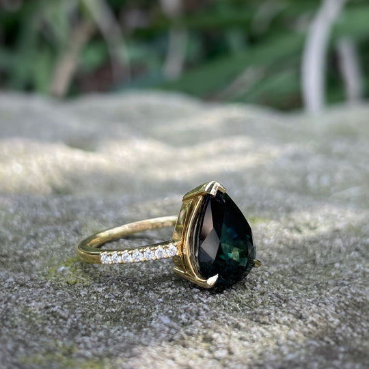 "HighWire Teardrop" 5.14ct Australian Sapphire Diamond Band Engagement Ring