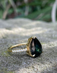 "HighWire Teardrop" 5.14ct Australian Sapphire Diamond Band Engagement Ring