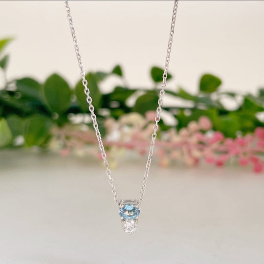 ‘Zoya’ Aquamarine & Diamond White Gold necklace & earrings