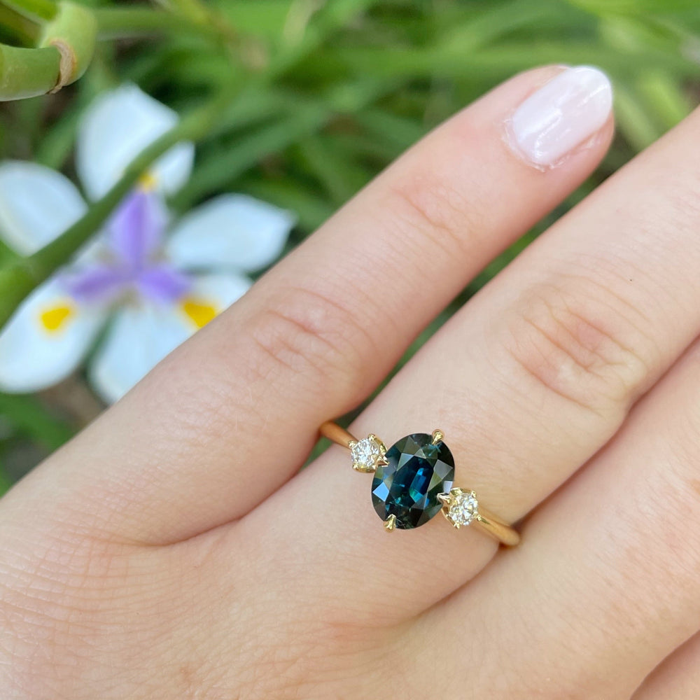 ‘Riverina’ Australian Blue/Green Sapphire & Diamond Ring