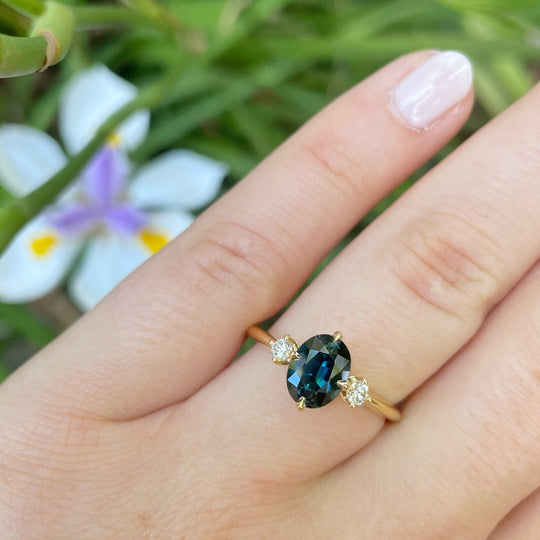 ‘Riverina’ Australian Blue/Green Sapphire & Diamond Ring