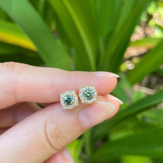 'Ogee' Yellow Gold Australian Green Sapphire & Diamond earrings Earrings Jason Ree Design