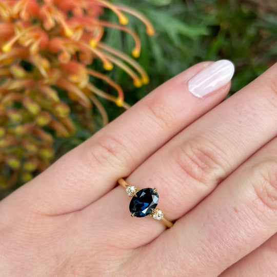 ‘Remy’ 1.23ct Blue Green Australian Sapphire & Diamond Ring