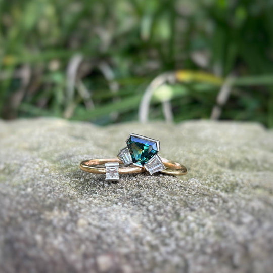 "Monaco" 1.99ct Australian Sapphire and Baguette Diamond Fan Ring Ring JasonRee