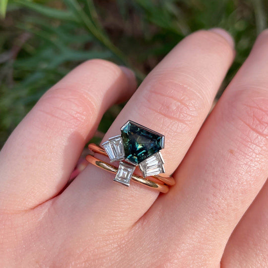 "Monaco" 1.99ct Australian Sapphire and Baguette Diamond Fan Ring Ring JasonRee