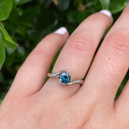 ‘La Mer’ 0.90ct deep Teal Australian Sapphire 18ct white gold ring Jason Ree Design