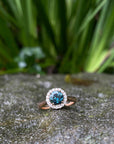 ‘Zipporah’ 1.30ct Teal Australian Sapphire Halo Ring Ring Jason Ree Design