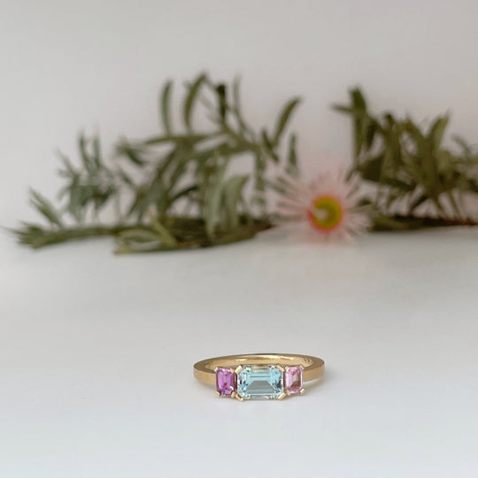 "Mosaic" Aquamarine and Sapphire Ring Yellow Gold Ring JasonRee