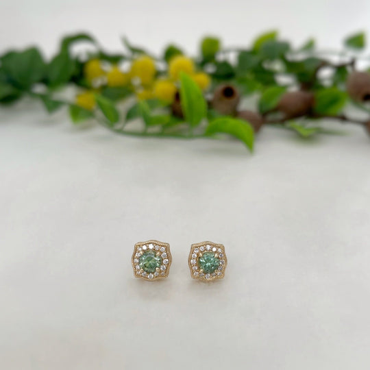 'Ogee' Yellow Gold Australian Green Sapphire & Diamond earrings Earrings Jason Ree Design