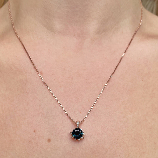 'Lotus' 1.19ct Australian teal sapphire rose gold necklace Pendant Jason Ree Design