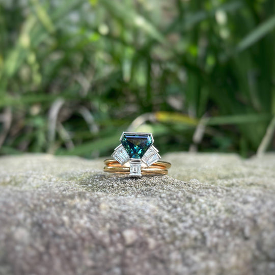 "Monaco" 1.99ct Australian Sapphire and Baguette Diamond Fan Ring Ring JasonRee