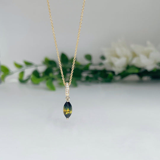 ‘Isabeau’ ‘Parti’ marquise-cut Australian sapphire & diamond necklace Pendant Jason Ree Design