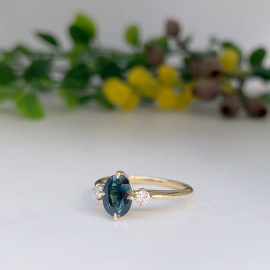 ‘Riverina’ Australian Blue/Green Sapphire & Diamond Ring