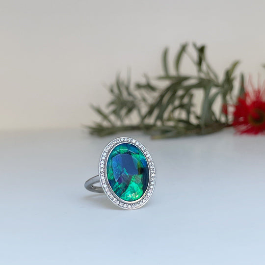 "Black Mirror" 3.69ct Black Opal Diamond Ring