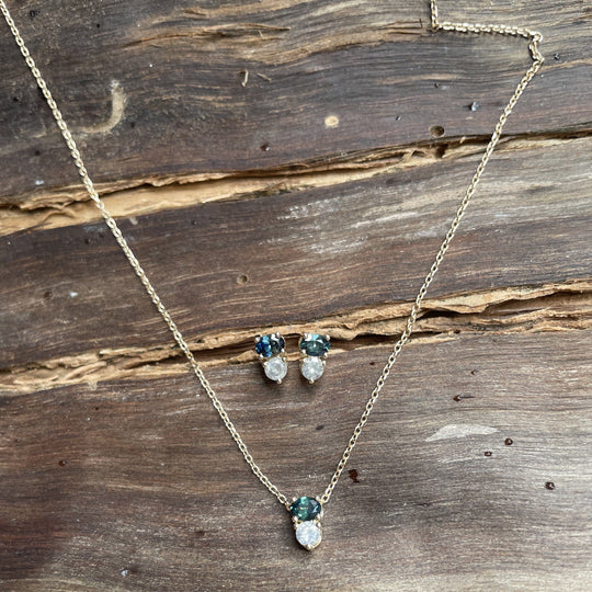 ‘Zoya’ Australian sapphire & salty diamond earring / necklace set Earrings Jason Ree Design