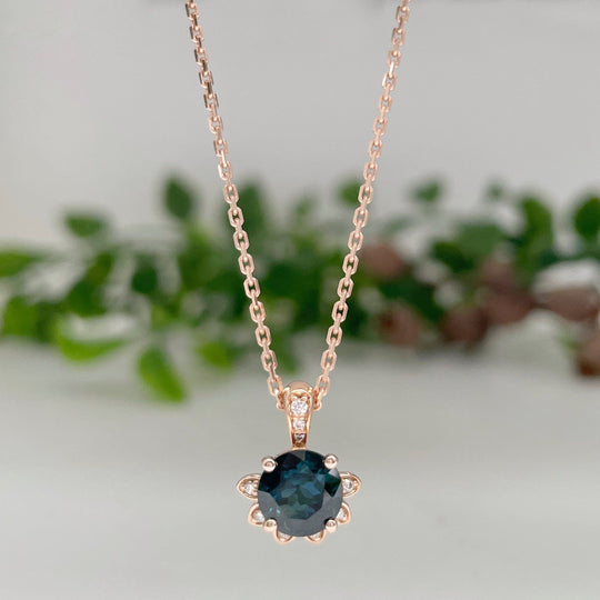 'Lotus' 1.19ct Australian teal sapphire rose gold necklace Pendant Jason Ree Design