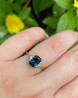 ‘Zoe’ 1.72ct Teal Radiant-Cut Australian Sapphire Ring on hand