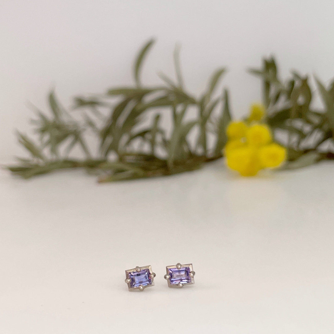"Mosaic" Purple Sapphire and White Gold Stud Earrings Earrings JasonRee