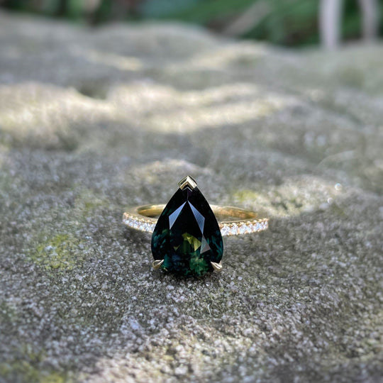 "HighWire Teardrop" 5.14ct Australian Sapphire Diamond Band Engagement Ring