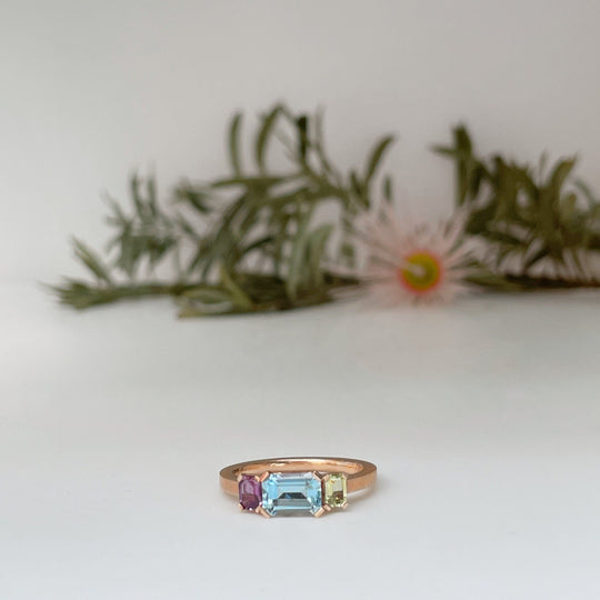 "Mosaic" Aquamarine and Sapphire Ring Rose Gold Ring JasonRee
