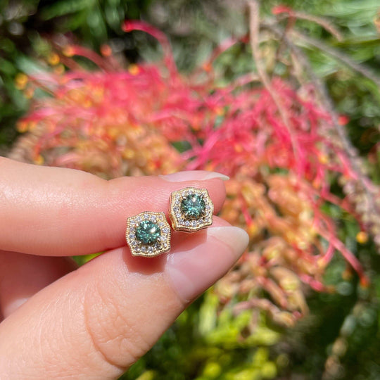 'Ogee' Yellow Gold Australian Green Sapphire & Diamond earrings Earrings Jason Ree Design