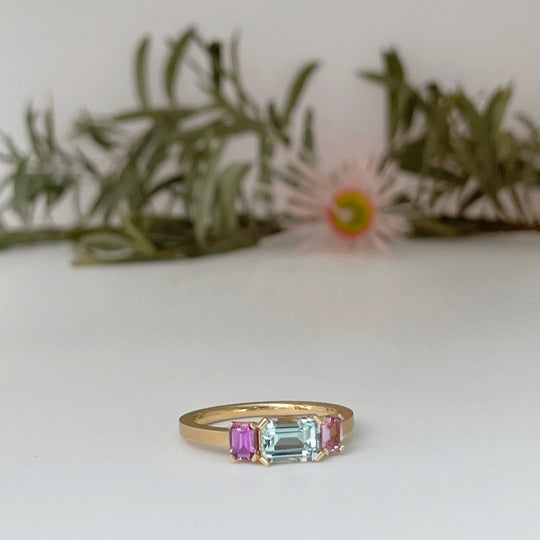 "Mosaic" Aquamarine and Sapphire Ring Yellow Gold Ring JasonRee