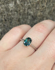 on hand "HighWire" 1.69ct teal Australian sapphire and platinum ring