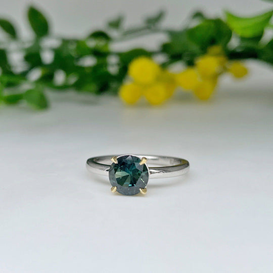 Round brilliant-cut 1.57ct Teal Australian Sapphire HighWire ring Ring Jason Ree Design