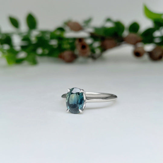 "HighWire" 1.69ct teal Australian sapphire and platinum ring