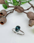 "HighWire" 1.69ct teal Australian sapphire and platinum ring