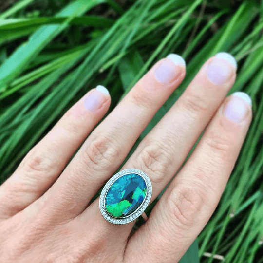 "Black Mirror" 3.69ct Black Opal Diamond Ring