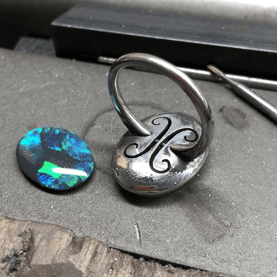 "Black Mirror" 3.69ct Black Opal Diamond Ring