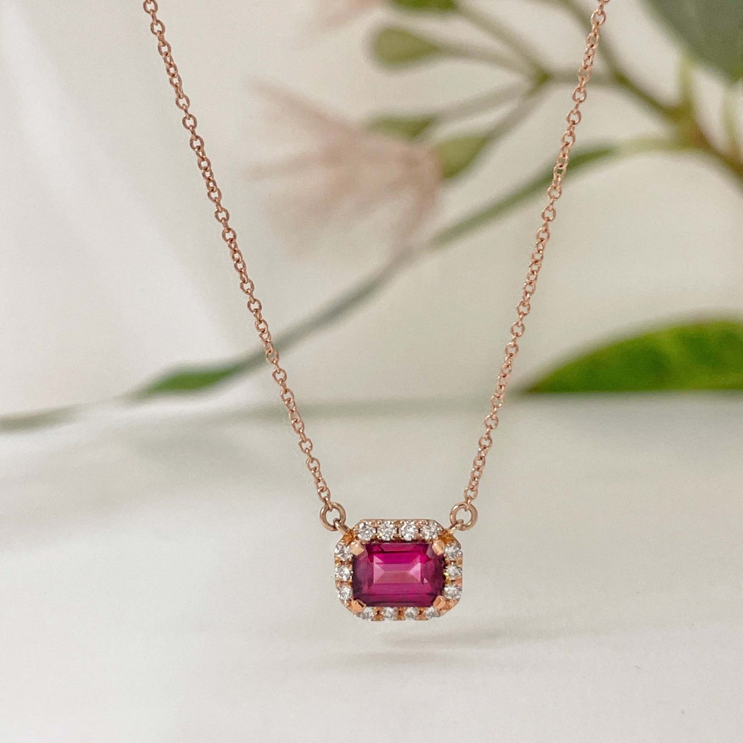 ''Katerina'' Garnet & Diamond Rose Gold Necklace Pendant Jason Ree Design 