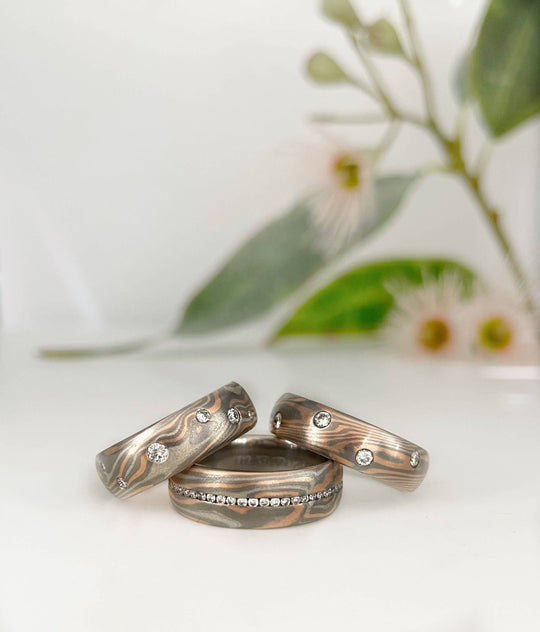 ''Starry Night'' Ironbark Mokume Gane Ring Ring Jason Ree Design