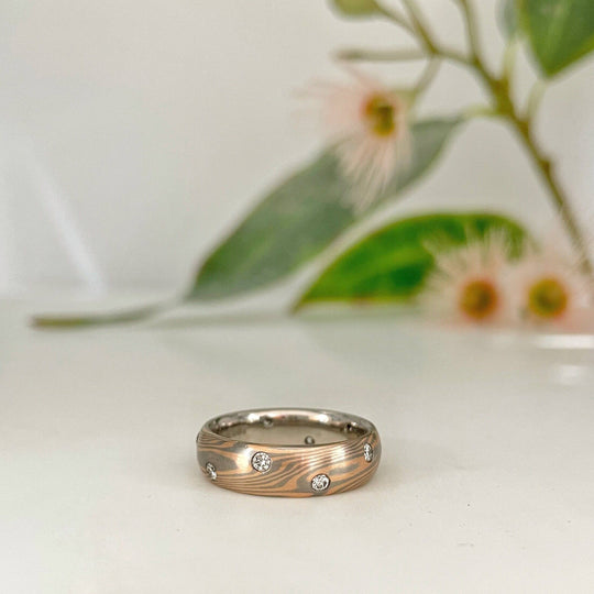 ''Starry Night'' Ironbark Mokume Gane Ring Ring Jason Ree Design