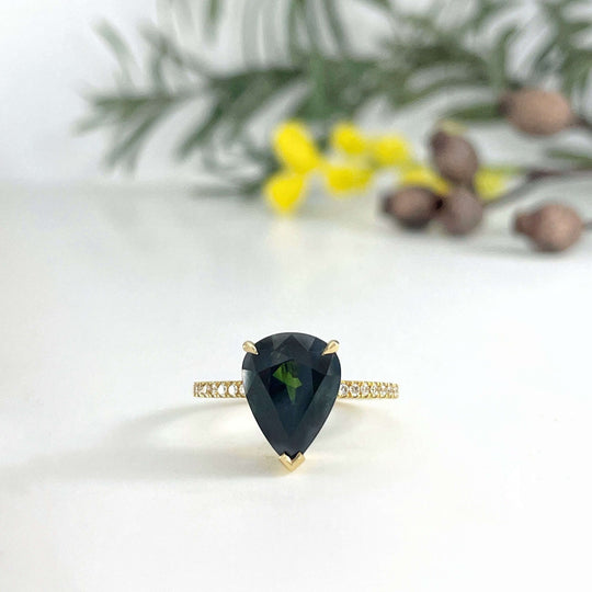 "HighWire Teardrop" 5.14ct Australian Sapphire Diamond Band Engagement Ring