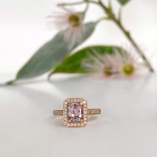 "Bellini" Peach Sapphire Diamond Rose Gold Ring
