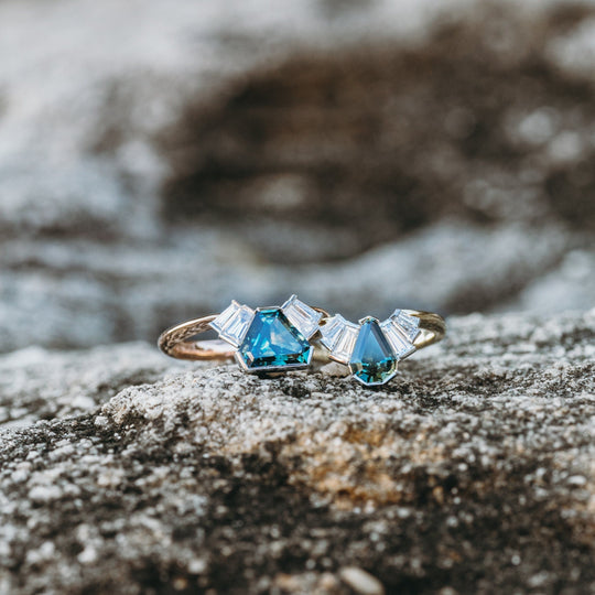 "Monaco" 1.99ct Australian Sapphire and Baguette Diamond Fan Ring Ring JasonRee