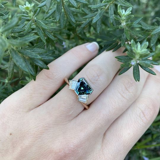 "Monaco" 1.99ct Australian Sapphire and Baguette Diamond Fan Ring Ring JasonRee