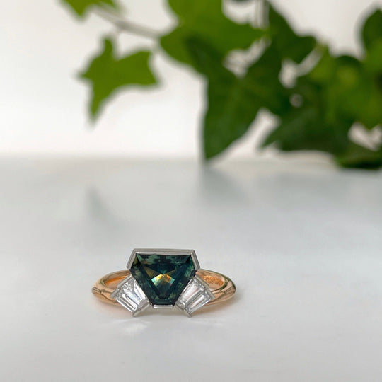 "Monaco" 1.99ct Australian Sapphire and Baguette Diamond Fan Ring Ring JasonRee