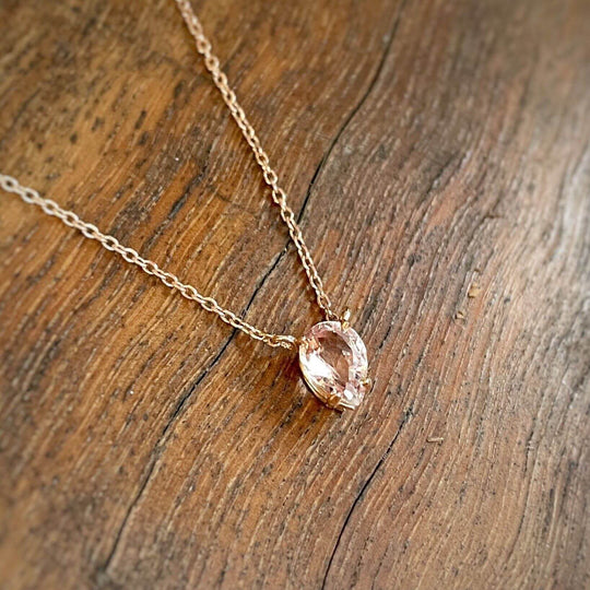 ‘Bindi’ Peach pear-cut Sapphire rose gold necklace Pendant Jason Ree Design 