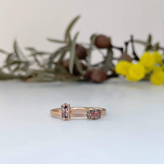 "Mosaic" Purple and Pink Sapphire Duo Stacking Ring | Rose Gold Ring JasonRee