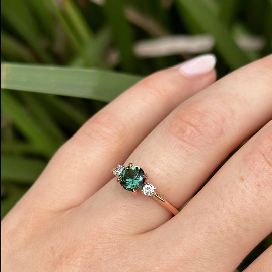 ‘Riverina Round’ 1.06ct Green Australian Sapphire & Diamond Ring Ring Jason Ree Design 