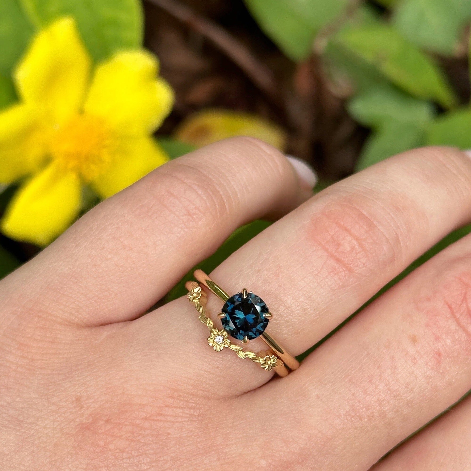 ‘Ines’ 1.26ct Blue Australian Sapphire &amp; Fine Diamond Rail Ring Ring Jason Ree Design 